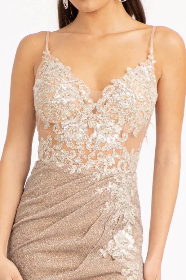 Sequin Embroidered Glitter Crepe Mermaid Dress w/ Cut-out Back and Slit by Tux-USA