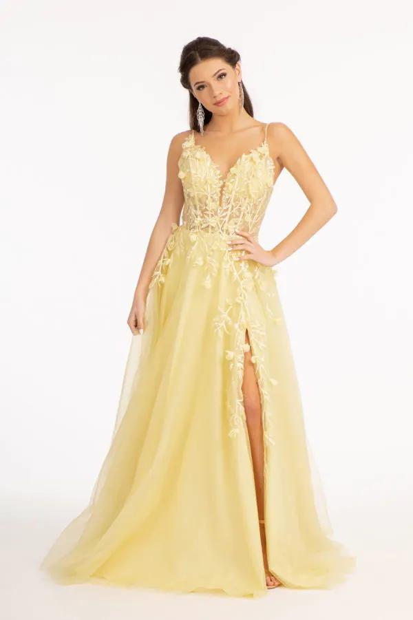 3-D Flower Applique Glitter Mesh A-line Dress w/ Embroidery and Sequin by Tux-USA