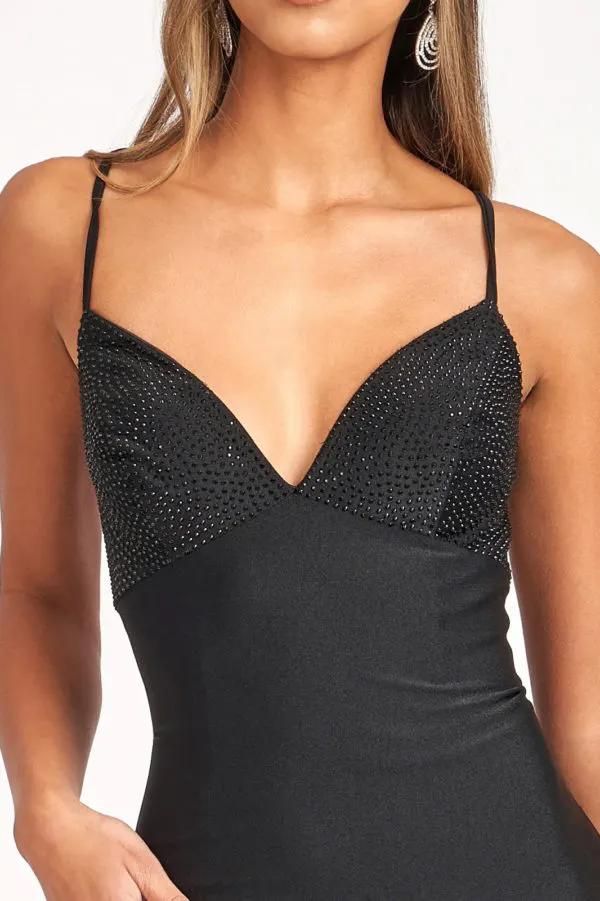 Beads Embellished Jersey Mermaid Dress w/ Strap Lace-up Back by Tux-USA