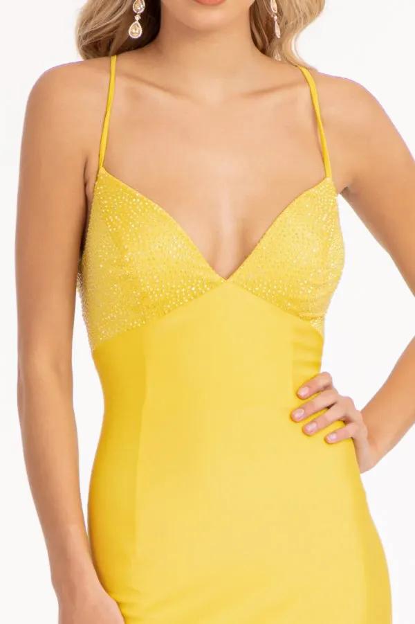 Beads Embellished Jersey Mermaid Dress w/ Strap Lace-up Back by Tux-USA