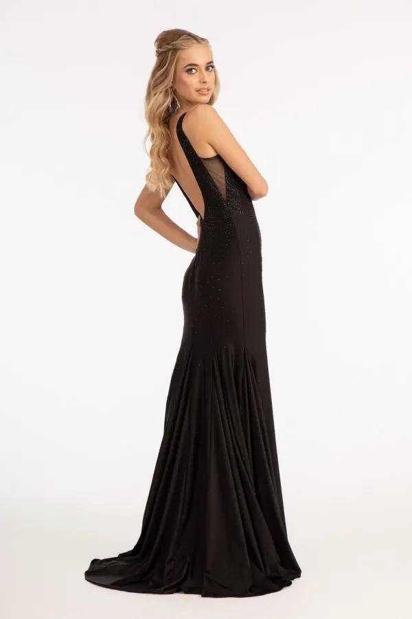 Beads Embellished Jersey Mermaid Dress w/ Open Back and Sheer Sides by Tux-USA