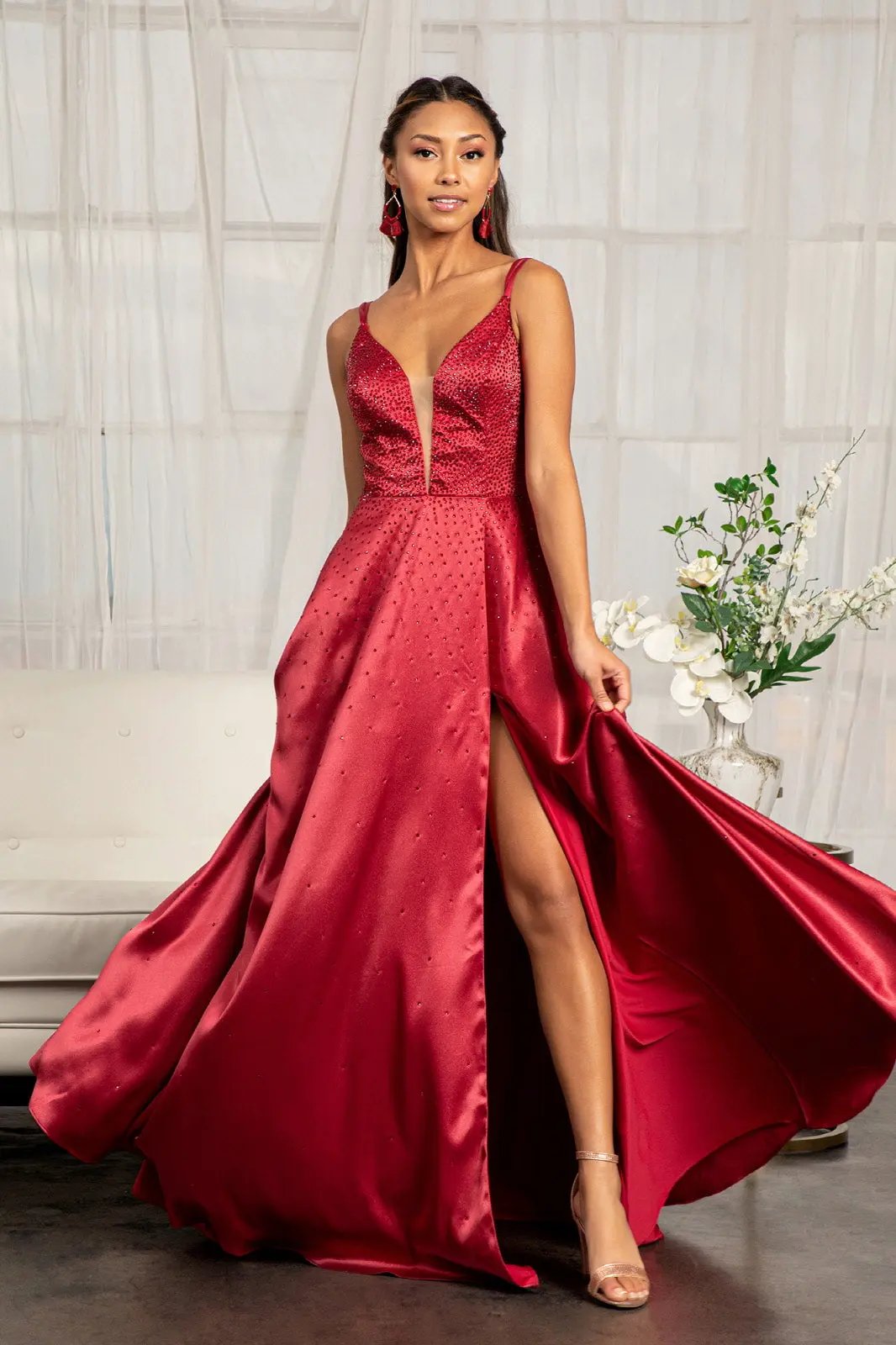 Illusion Sweetheart Neckline Satin A-line Dress w/ Lace-up Back by Tux-USA