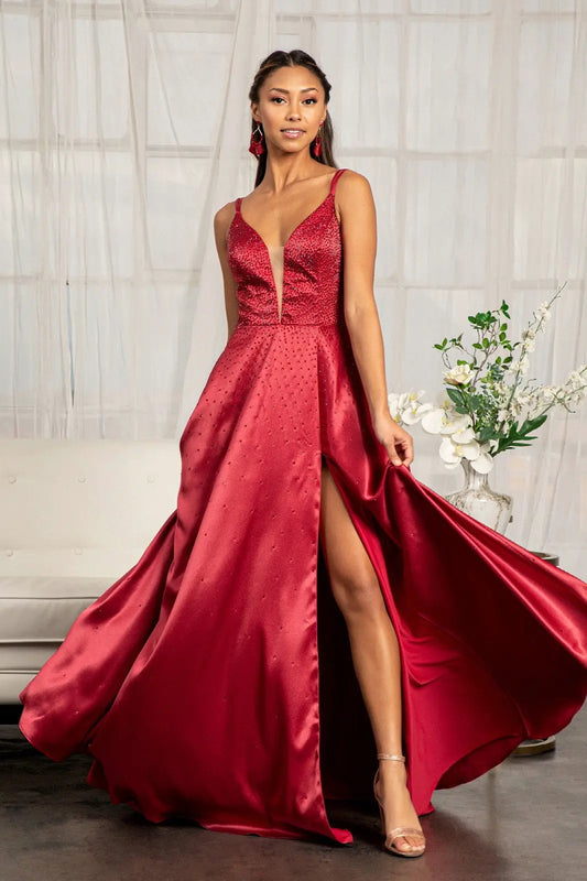 Illusion Sweetheart Neckline Satin A-line Dress w/ Lace-up Back by Tux-USA