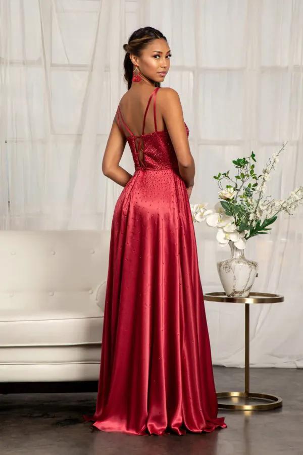Illusion Sweetheart Neckline Satin A-line Dress w/ Lace-up Back by Tux-USA