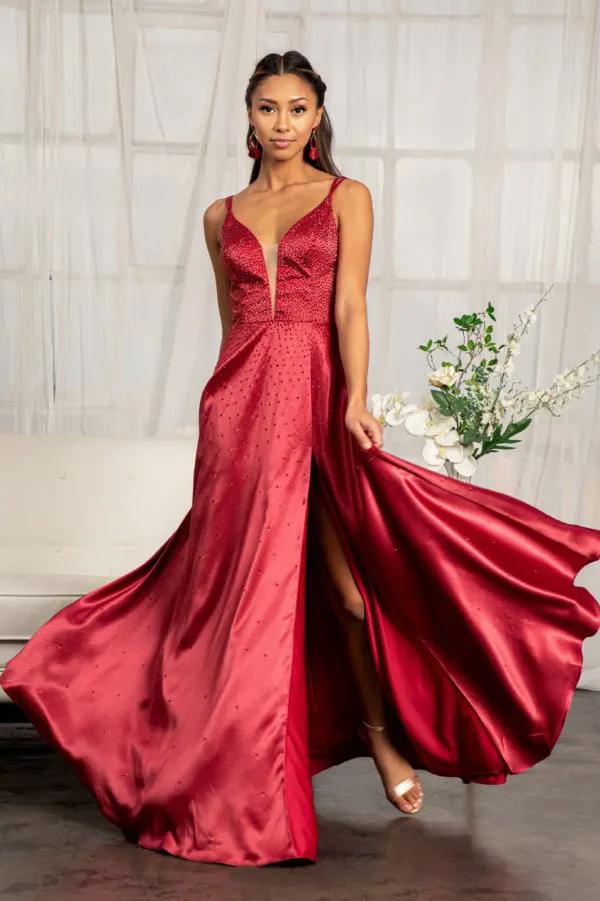 Illusion Sweetheart Neckline Satin A-line Dress w/ Lace-up Back by Tux-USA