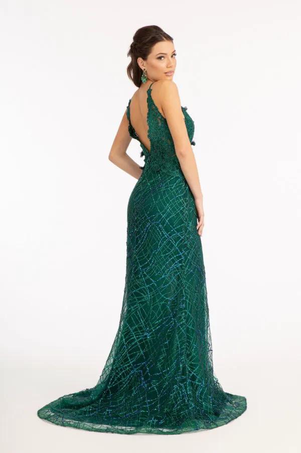 3-D Flower Glitter Embellished Mermaid Dress w/ Sheer Sides by Tux-USA