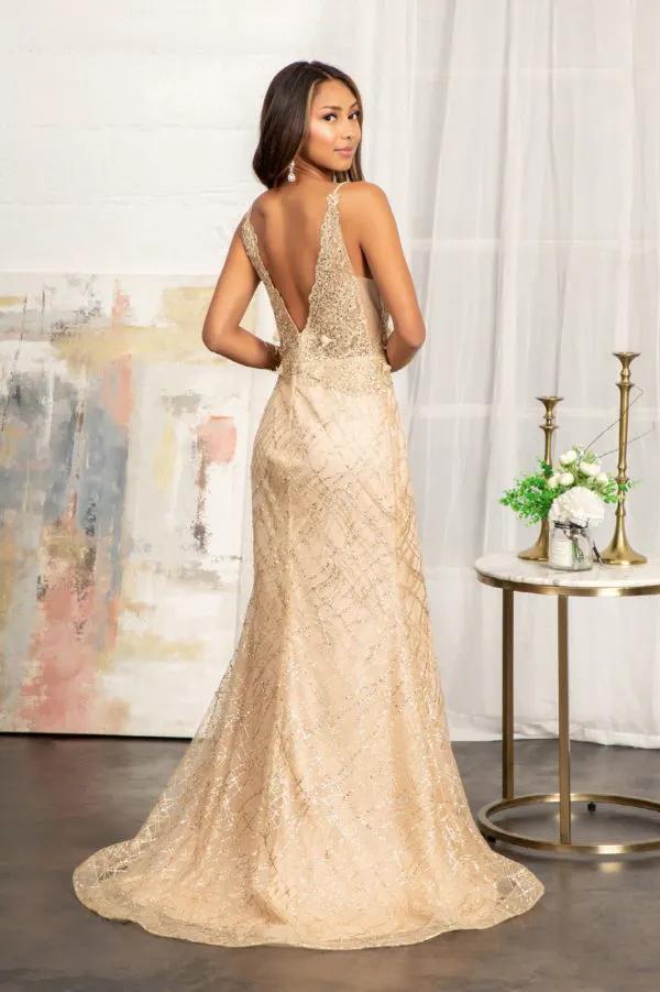 3-D Flower Glitter Embellished Mermaid Dress w/ Sheer Sides by Tux-USA