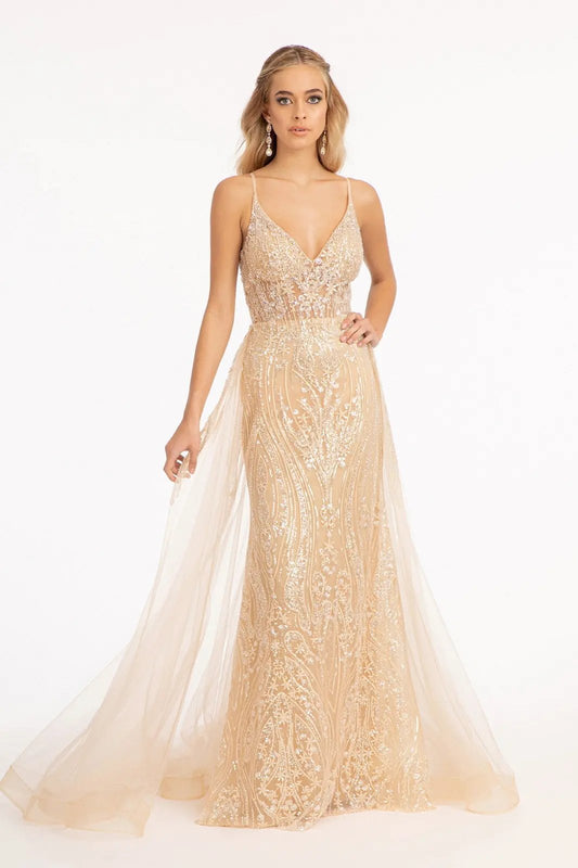 Sheer Bodice Mesh Mermaid Dress w/ Detached Layer on Waist by Tux-USA