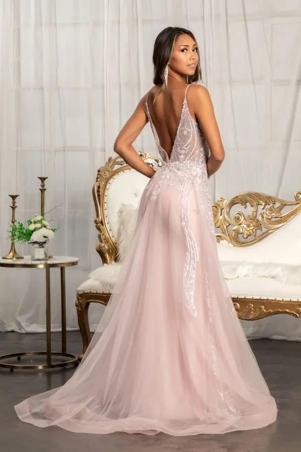 Sheer Bodice Mesh Mermaid Dress w/ Detached Layer on Waist by Tux-USA