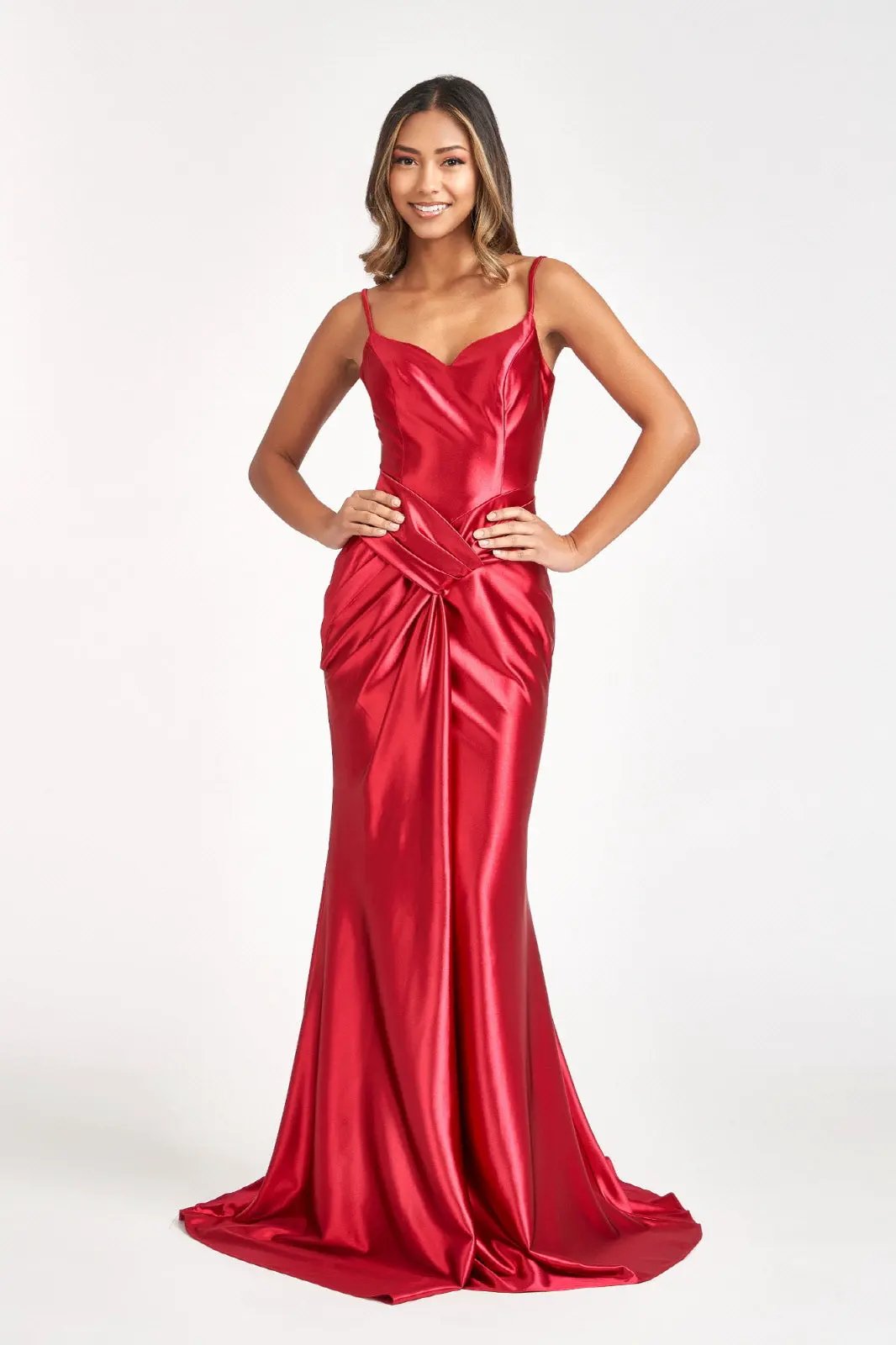 Sweetheart Satin Mermaid Dress w/ Open Back and Side Gathered Waistline by Tux-USA