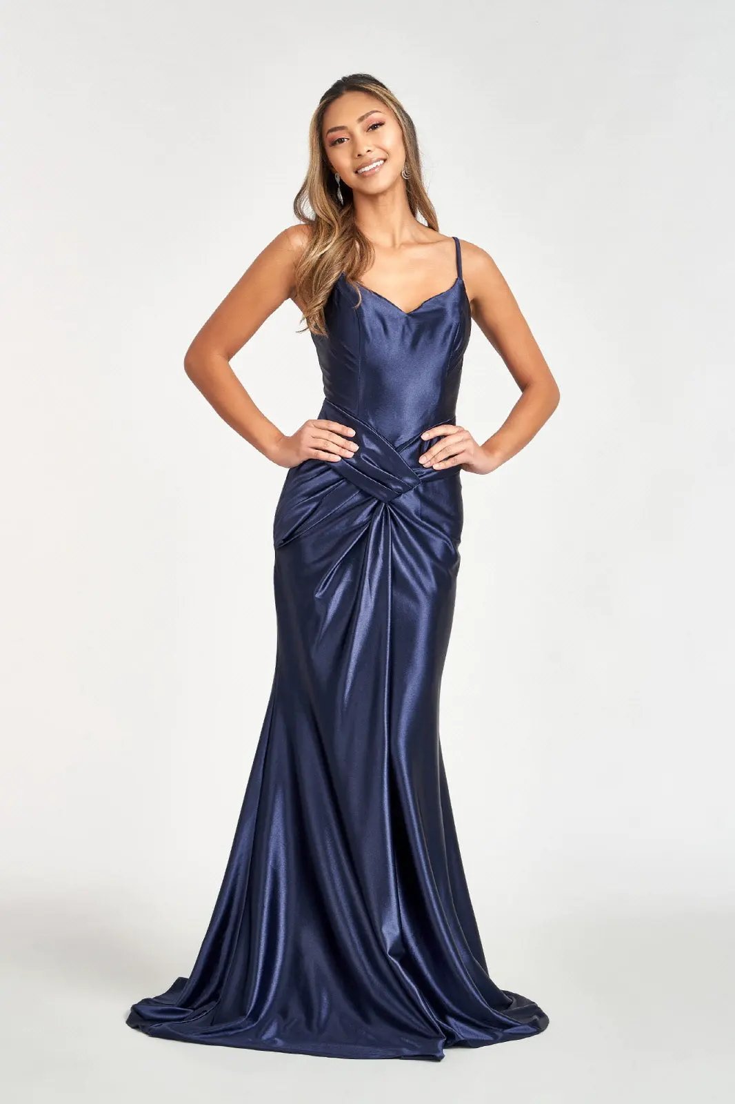 Sweetheart Satin Mermaid Dress w/ Open Back and Side Gathered Waistline by Tux-USA