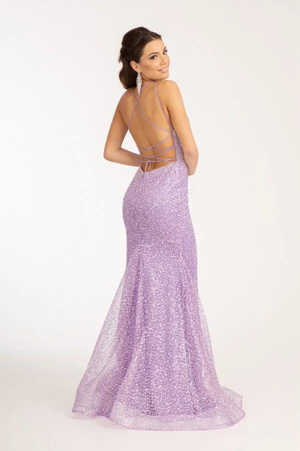 Straight Across Sequin Embellished Mesh Mermaid Dress w/ Slit by Tux-USA