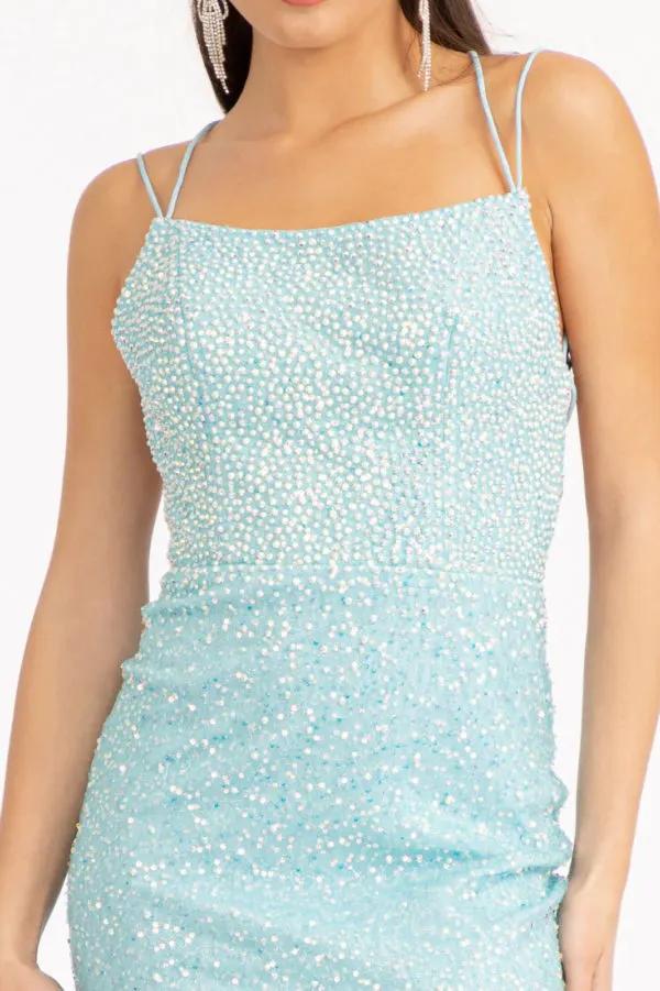 Straight Across Sequin Embellished Mesh Mermaid Dress w/ Slit by Tux-USA