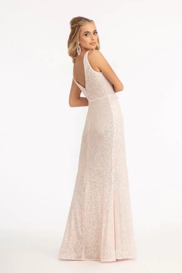 Flower Applique Embroidered Sequin Mermaid Dress w/ Side Slit by Tux-USA