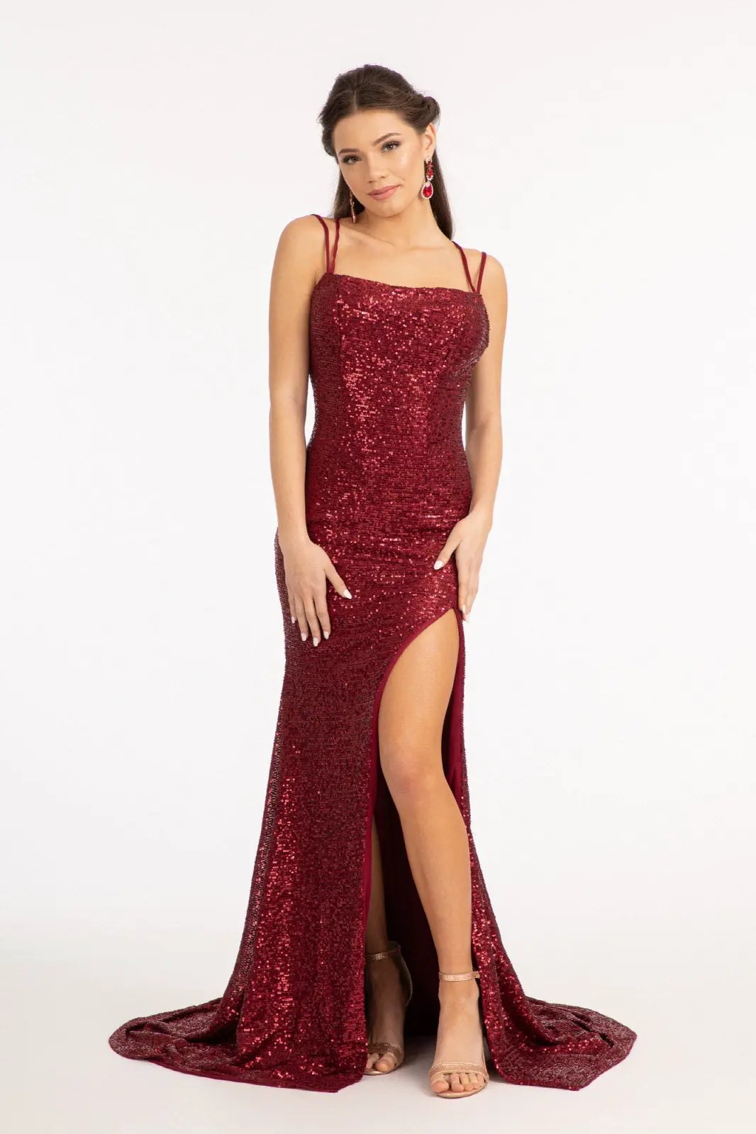 Straight Across Sequin Embellished Mermaid Dress w/ Slit by Tux-USA