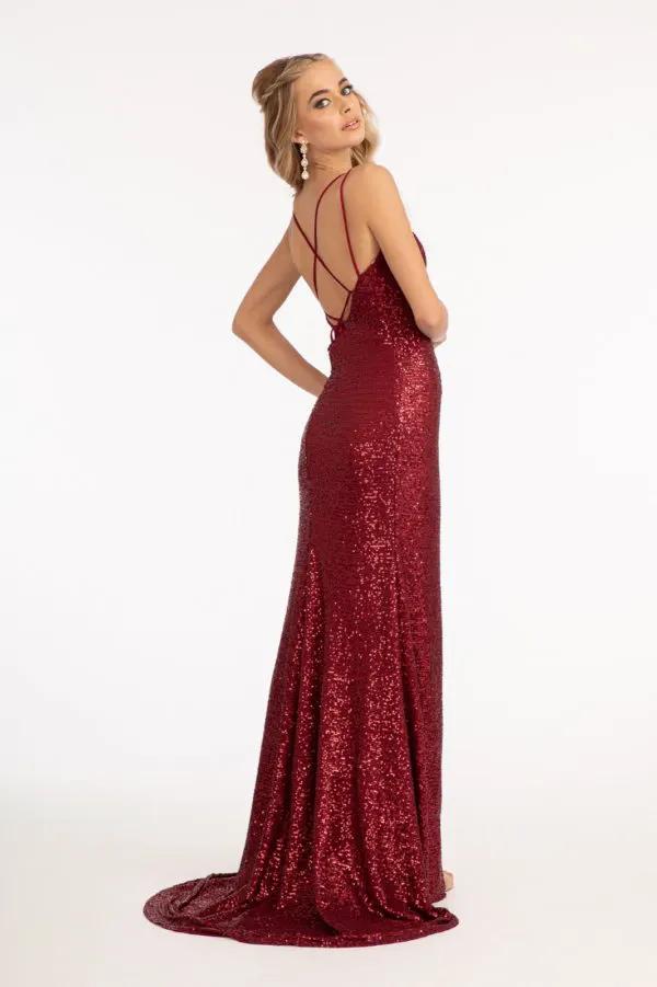 Straight Across Sequin Embellished Mermaid Dress w/ Slit by Tux-USA
