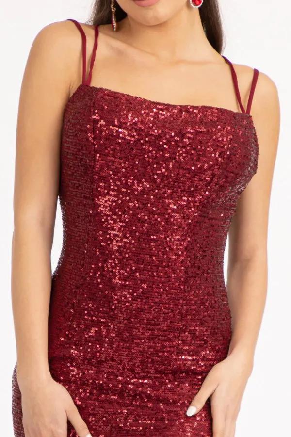 Straight Across Sequin Embellished Mermaid Dress w/ Slit by Tux-USA