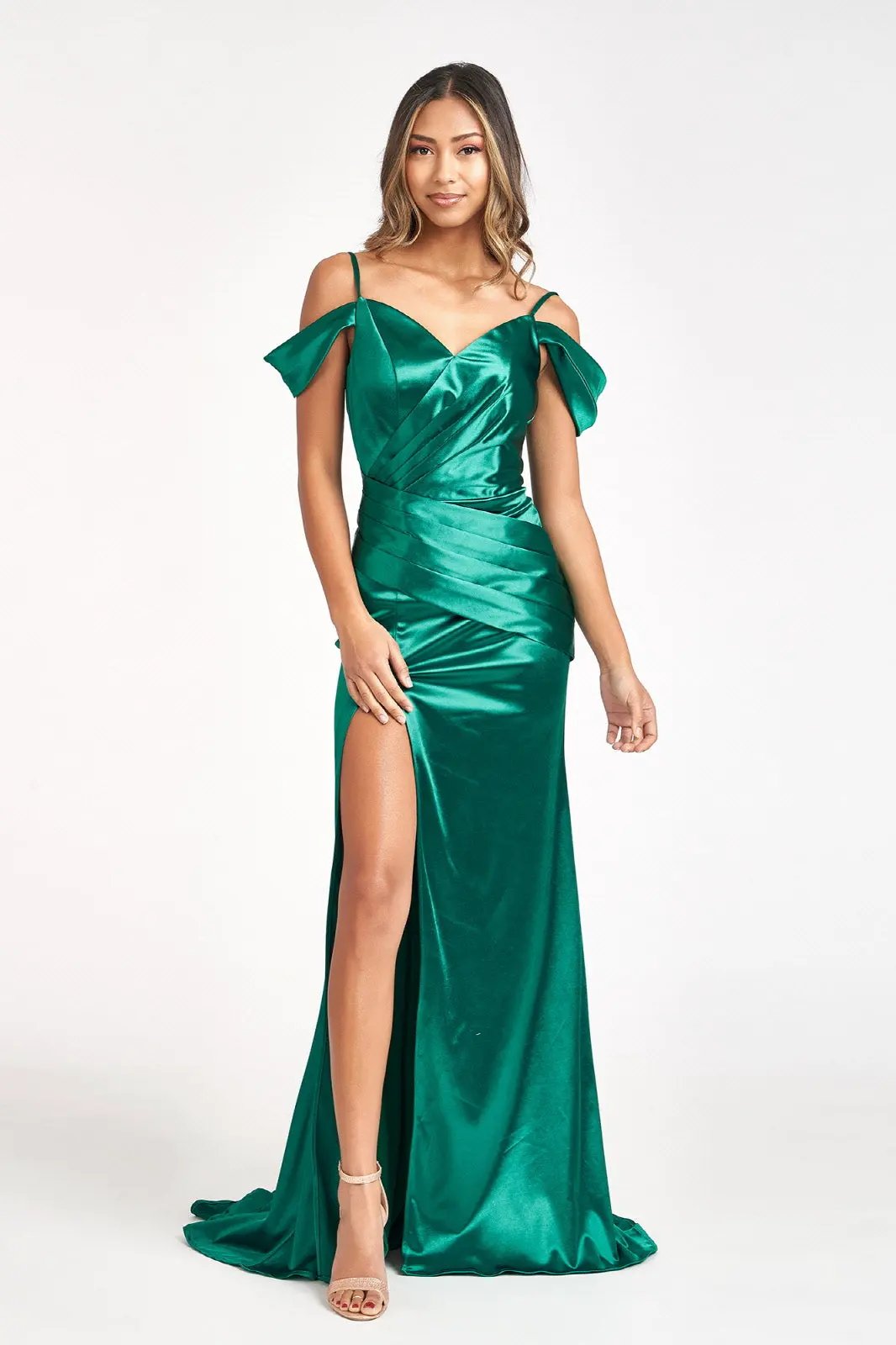 Sweetheart Satin Mermaid Dress w/ Pleated Waist and Slit by Tux-USA