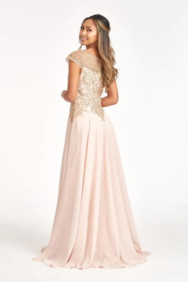 Beaded Chiffon A Line Dress With Cap Sleeves For Women Celebration Ready Tux USA by Tux-USA