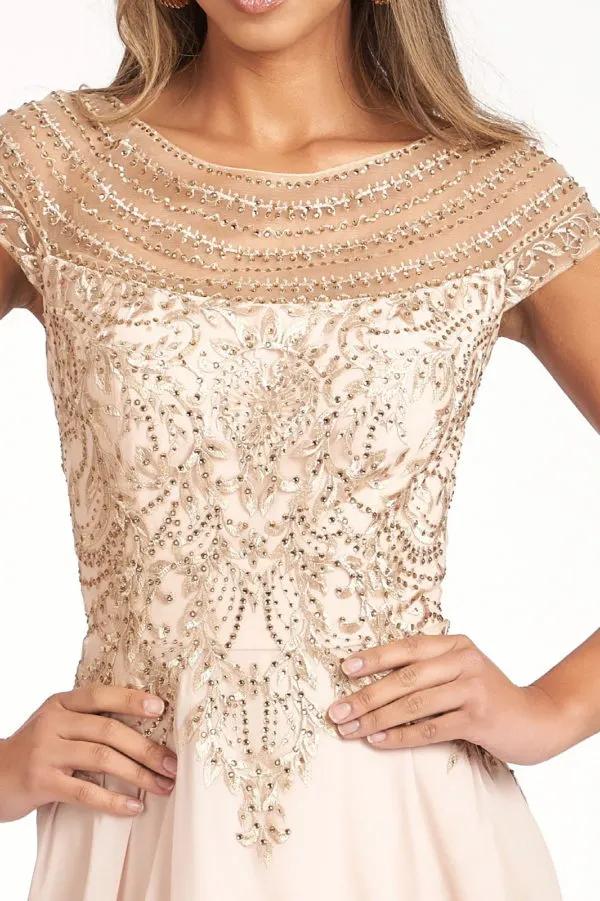 Beaded Chiffon A Line Dress With Cap Sleeves For Women Celebration Ready Tux USA by Tux-USA
