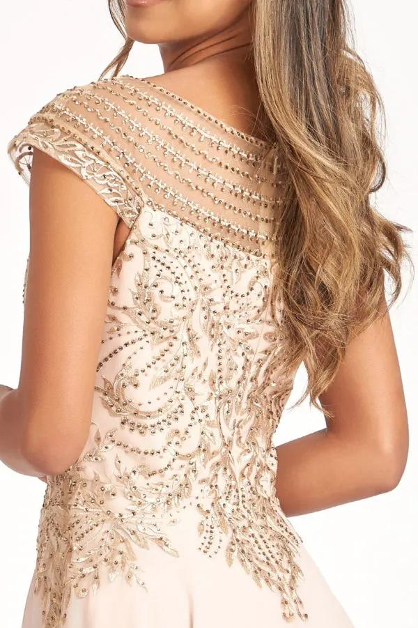 Beaded Chiffon A Line Dress With Cap Sleeves For Women Celebration Ready Tux USA by Tux-USA