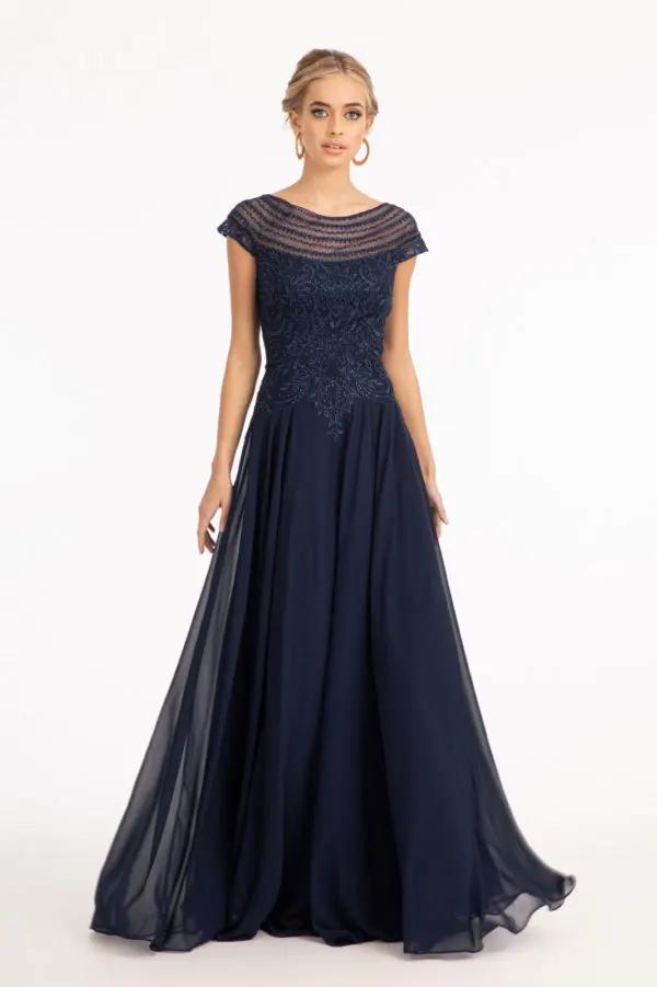 Beaded Chiffon A Line Dress With Cap Sleeves For Women Celebration Ready Tux USA by Tux-USA