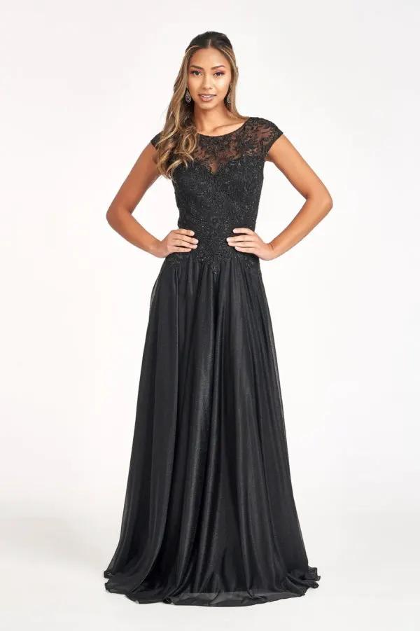 Beads Embellished Embroidered A-line Dress w/ Scoop-Neck by Tux-USA