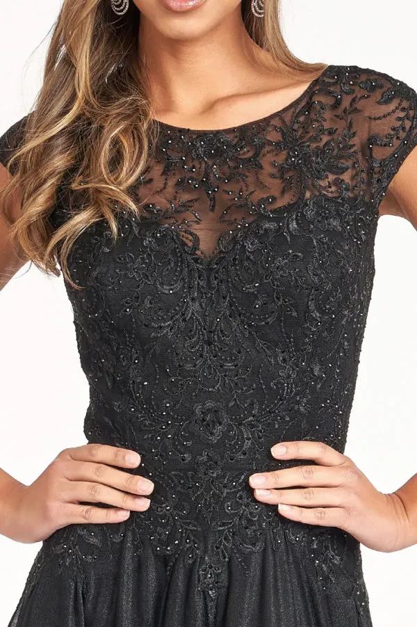Beads Embellished Embroidered A-line Dress w/ Scoop-Neck by Tux-USA