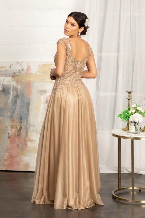 Beads Embellished Embroidered A-line Dress w/ Scoop-Neck by Tux-USA