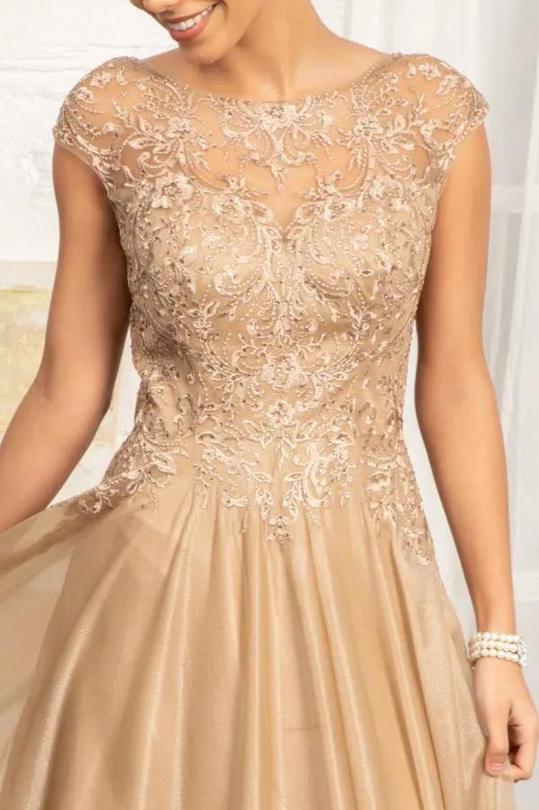 Beads Embellished Embroidered A-line Dress w/ Scoop-Neck by Tux-USA