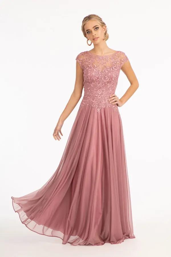 Beads Embellished Embroidered A-line Dress w/ Scoop-Neck by Tux-USA