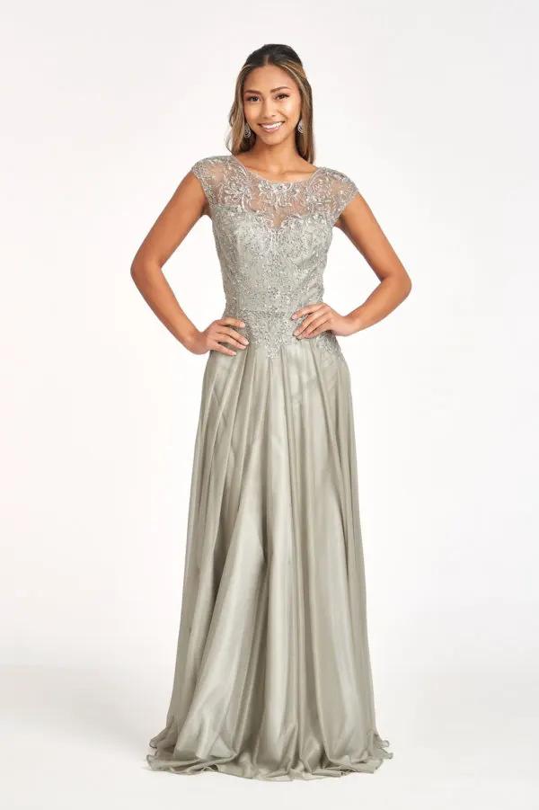 Beads Embellished Embroidered A-line Dress w/ Scoop-Neck by Tux-USA