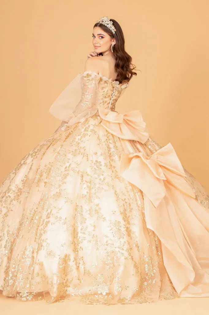 Mesh Long Sleeves Quinceanera Dress w/ Detachable Ribbon and Mini Bag by Tux-USA