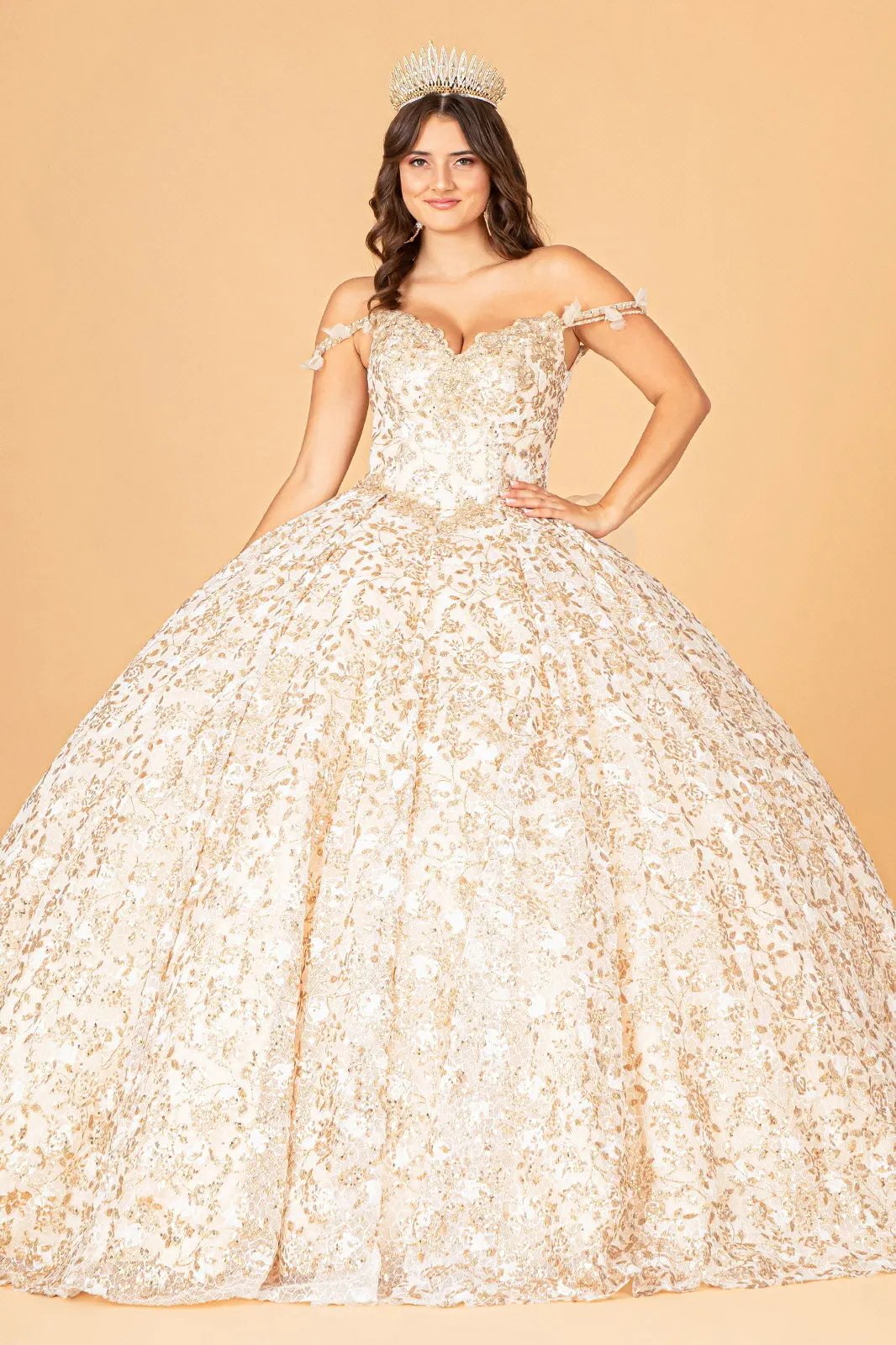 Mesh Detachable Long Sleeves Quinceanera Dress w/ Detachable Ribbon and Ruffled Train by Tux-USA
