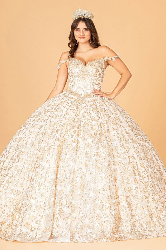 Mesh Detachable Long Sleeves Quinceanera Dress w/ Detachable Ribbon and Ruffled Train by Tux-USA
