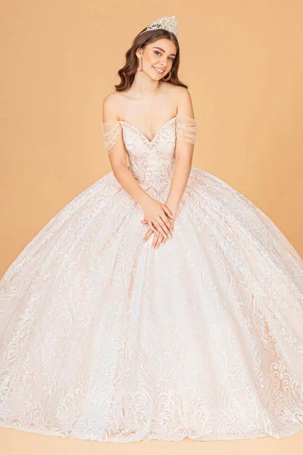 Jewel Mesh Quinceanera Dress w/ Mini Bag and Separate Long Sleeves by Tux-USA