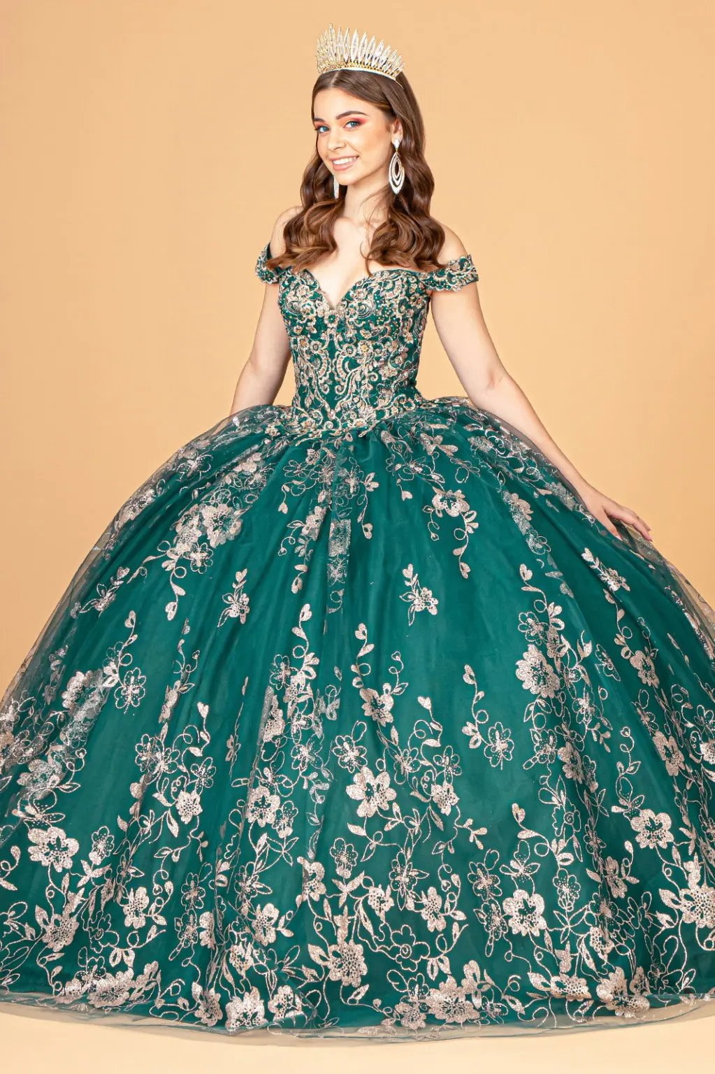 Embroidered Off Shoulder Mesh Quinceanera Dress w/ Separate Long Sleeves by Tux-USA