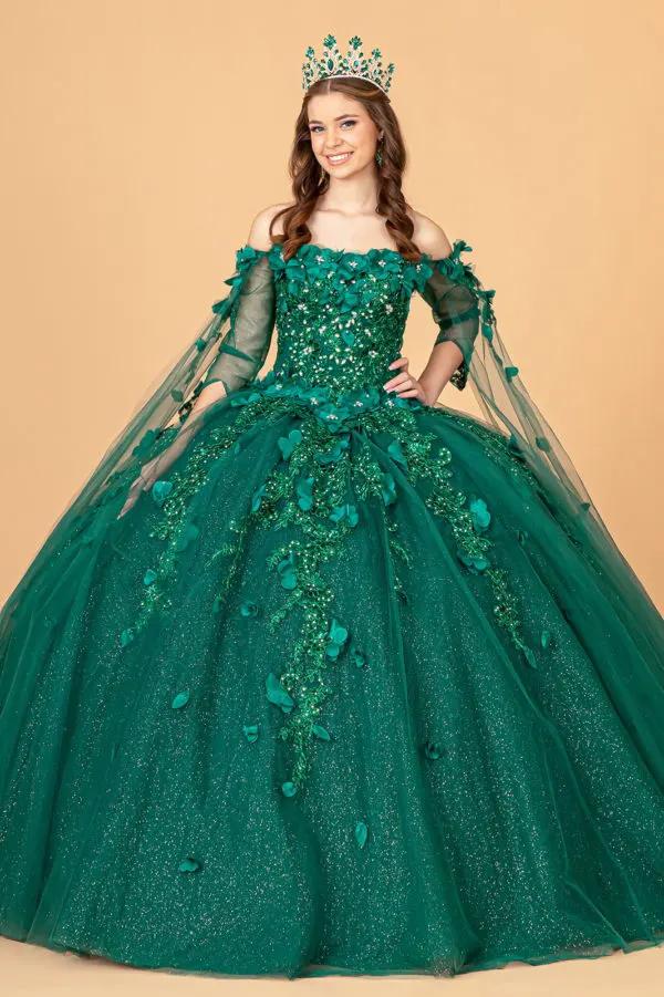 Off Shoulder Mesh Quinceanera Gown w/ Shoulder Side Mesh Drapes by Tux-USA