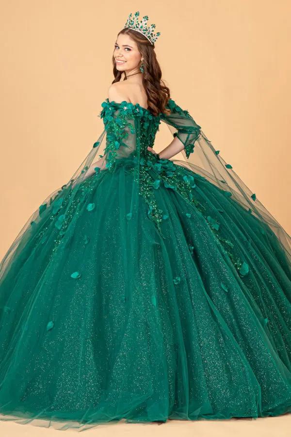 Off Shoulder Mesh Quinceanera Gown w/ Shoulder Side Mesh Drapes by Tux-USA