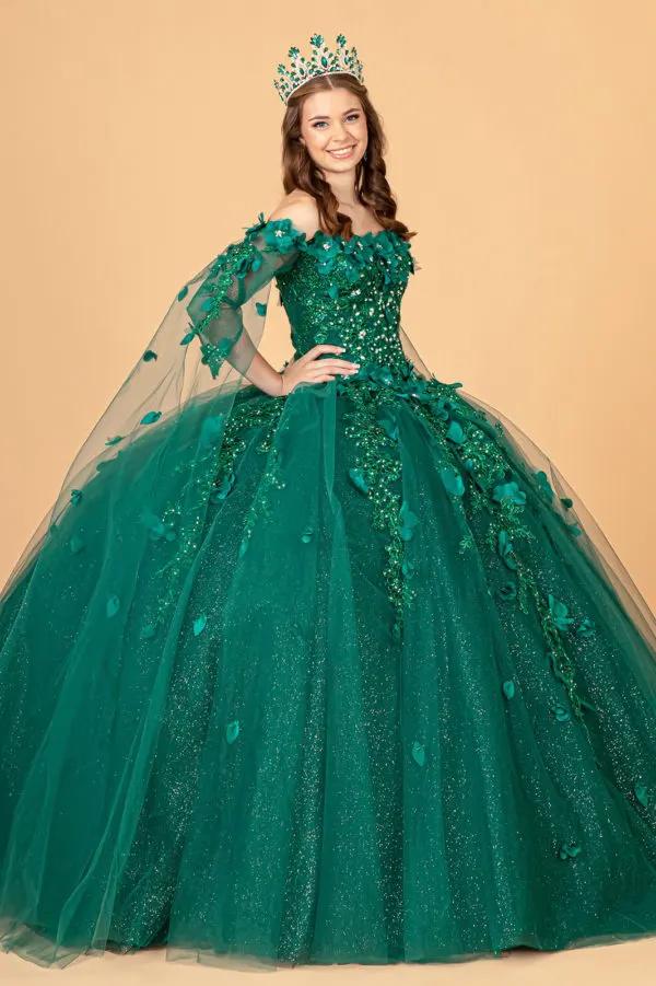 Off Shoulder Mesh Quinceanera Gown w/ Shoulder Side Mesh Drapes by Tux-USA