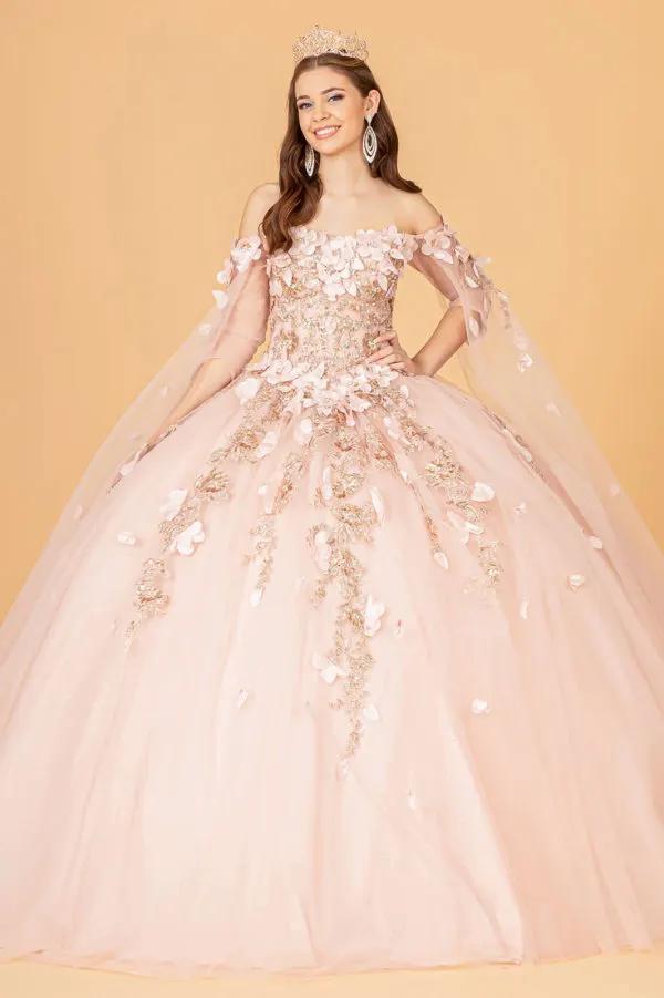 Off Shoulder Mesh Quinceanera Gown w/ Shoulder Side Mesh Drapes by Tux-USA