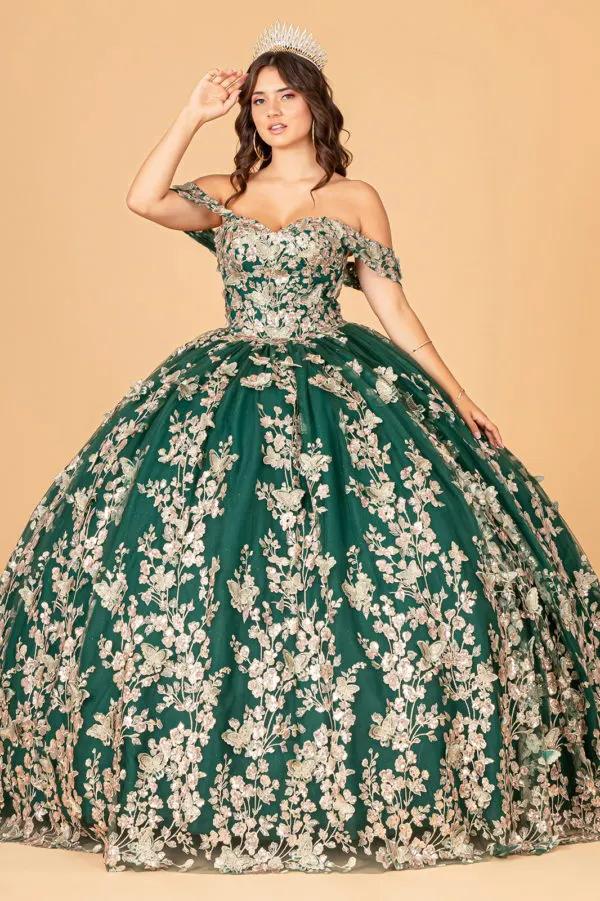 3-D Butterfly Applique Sweetheart Quinceanera Dress w/ Corset Back by Tux-USA