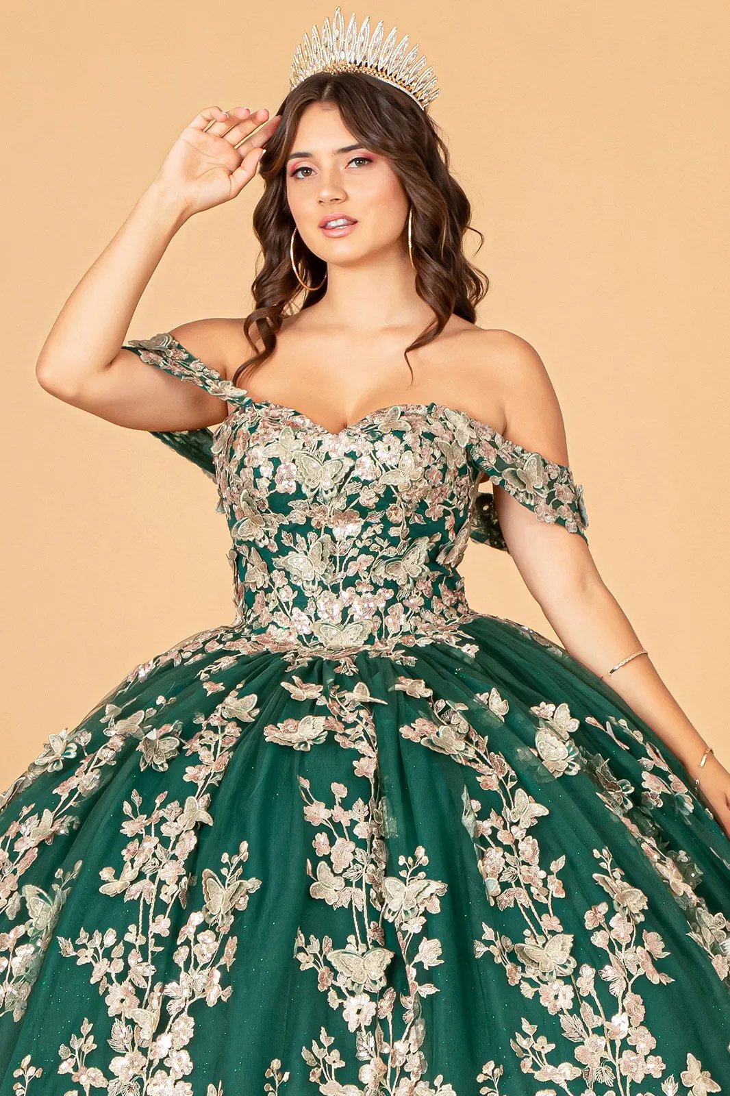 3-D Butterfly Applique Sweetheart Quinceanera Dress w/ Corset Back by Tux-USA