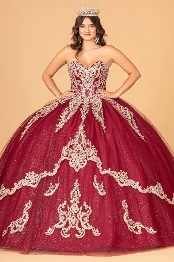 Glitter Jewel Embellished Quinceanera Gown w/ Long Mesh Cape by Tux-USA