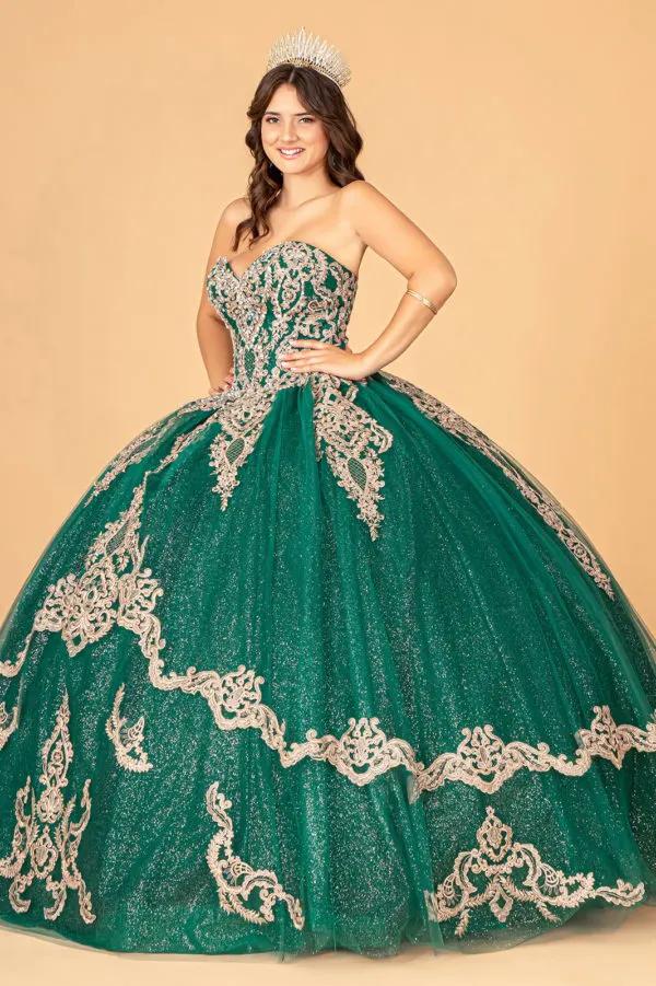 Glitter Jewel Embellished Quinceanera Gown w/ Long Mesh Cape by Tux-USA