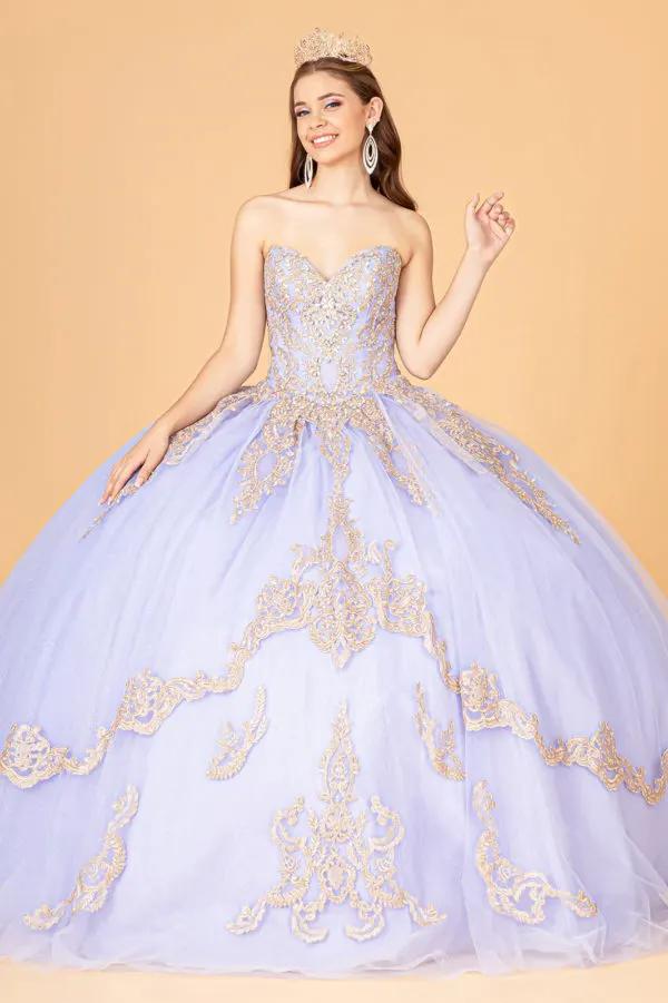 Glitter Jewel Embellished Quinceanera Gown w/ Long Mesh Cape by Tux-USA