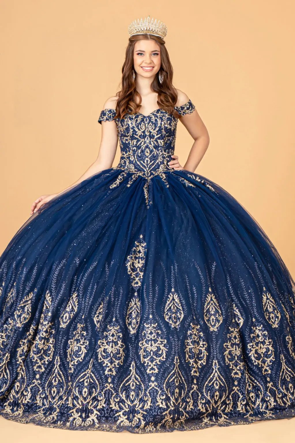 Glitter Mesh Quinceanera Dress w/ Sequin and Beads by Tux-USA
