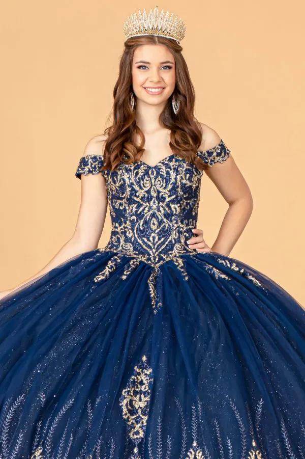 Glitter Mesh Quinceanera Dress w/ Sequin and Beads by Tux-USA