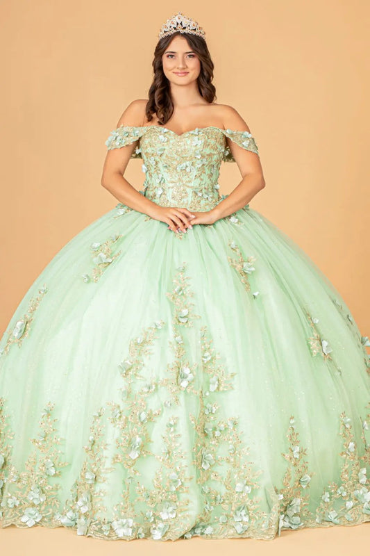 3-D Flower Applique Sweetheart Neckline Mesh Quinceanera Ball Gown by Tux-USA