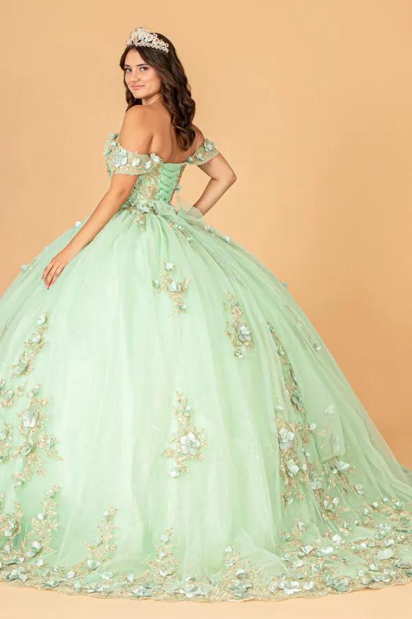3-D Flower Applique Sweetheart Neckline Mesh Quinceanera Ball Gown by Tux-USA